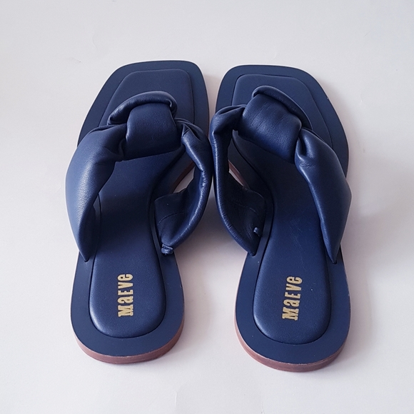ANTHROPOLOGIE MAEVE Blue Leather Knotted Thong Sandals - Picture 9 of 11